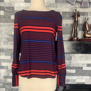 Express Women’s Blue Orange Stripe Long Sleeve Preppy Top Size XS